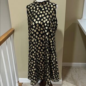 Elle Black Midi Dress with Gold Metallic Polka Dots